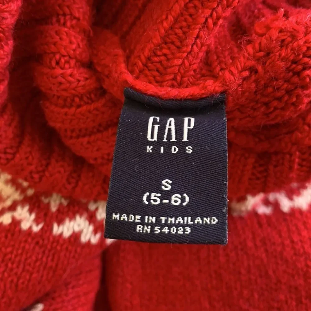 Gap Red Sweater Fair Isle‎ Winter turtleneck Snowflakes kids 5-6